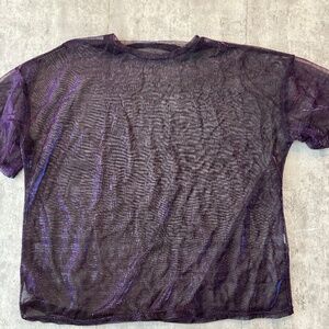 T-Shirt Women's Small Metallic Black Purple Sheer Short Sleeve Mesh Women’s 4XL